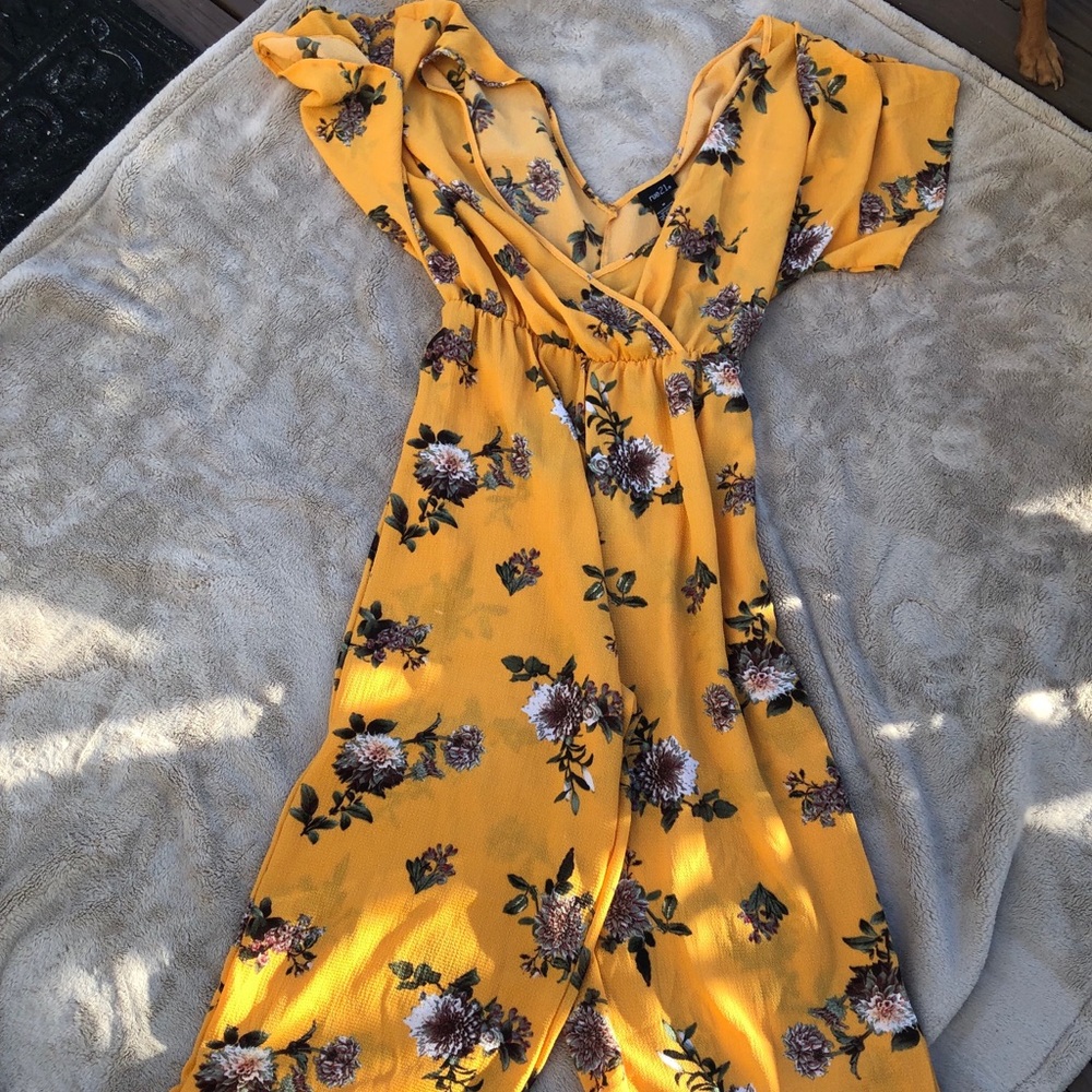 Yellow floral pants romper